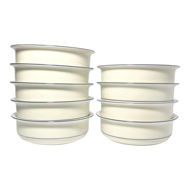 1990s Lenox “Blue Pinstripe (For the Blue Patterns)” 9 Ceramic Soup or Cereal Bowls For Sale