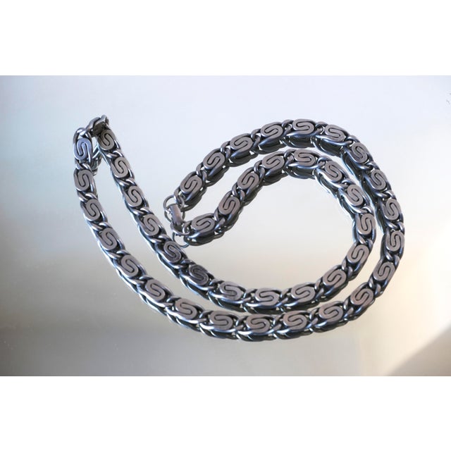 1970s Vintage 1970s Silver Byzantine Scroll Link Chain Necklace For Sale - Image 5 of 9