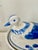 Vintage blue and white hand painted duck shaped dish with lid.