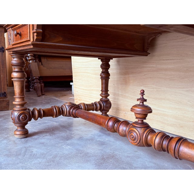 19th Century Spanish Two Faces Baroque Style Oak Library Table or Desk For Sale - Image 9 of 18