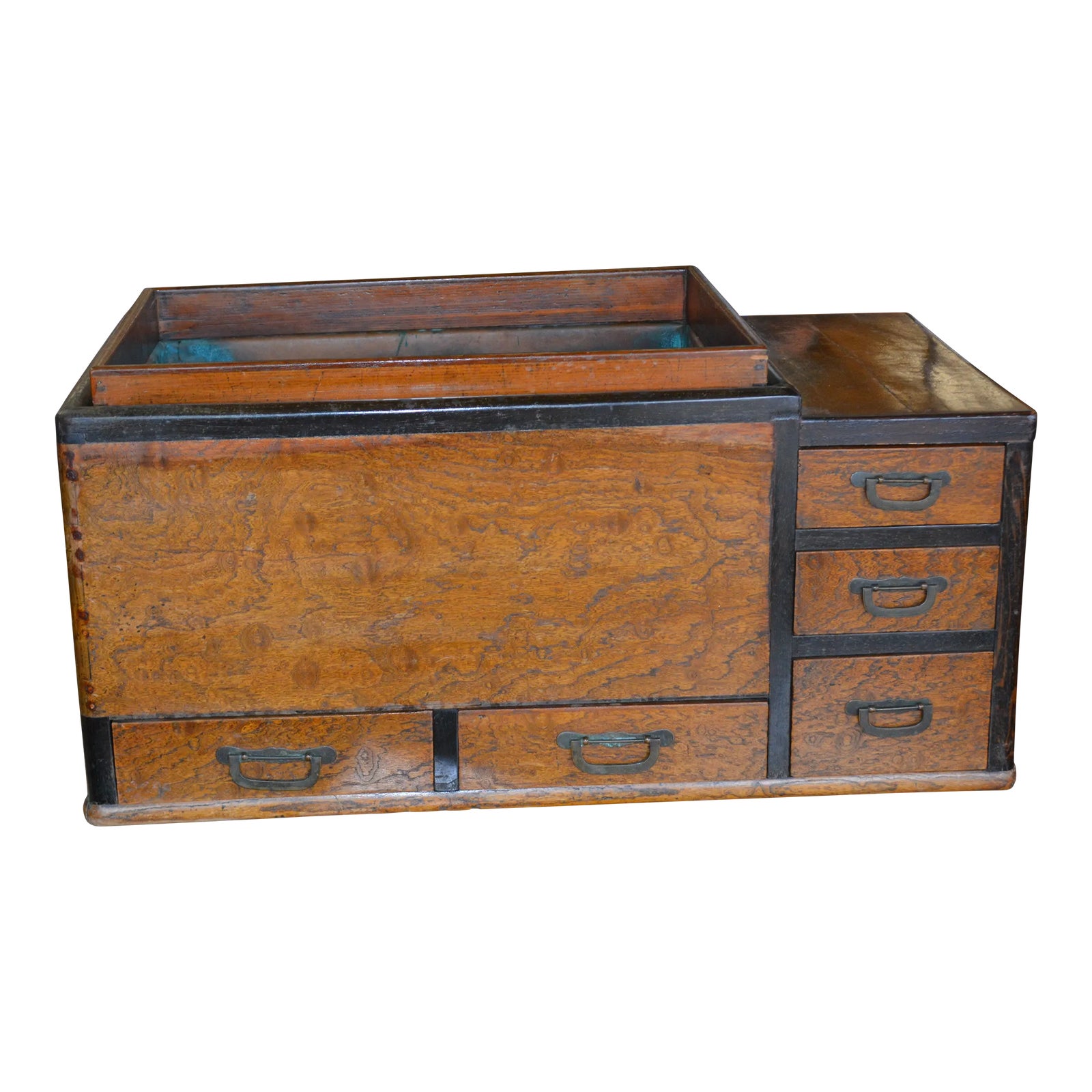 1900s Antique Japanese Keyaki Burlwood Hibachi / Tea Cabinet