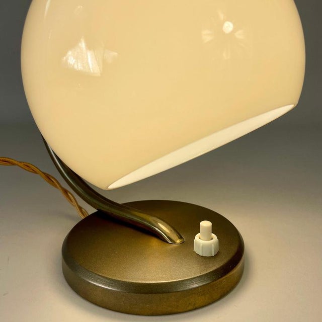 Art Deco Brass and Opaline Glass Table Lamp, Germany, 1930s For Sale - Image 6 of 15