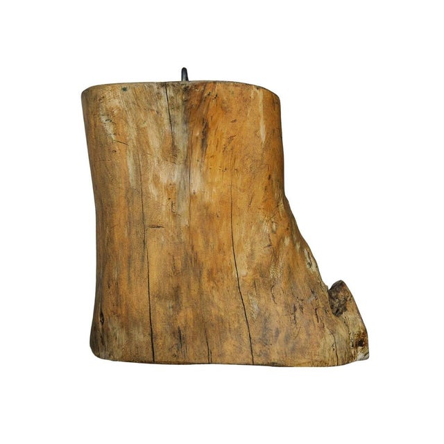 Black Rustic Hand-Carved Wooden Organic Tree Stump Door Stop with Iron Handle Top For Sale - Image 8 of 9