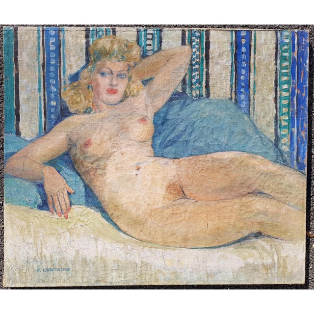 Fernand Lantoine Lantoine Fernand - Reclining Nude Woman - Oil Painting - 1900's For Sale - Image 4 of 11