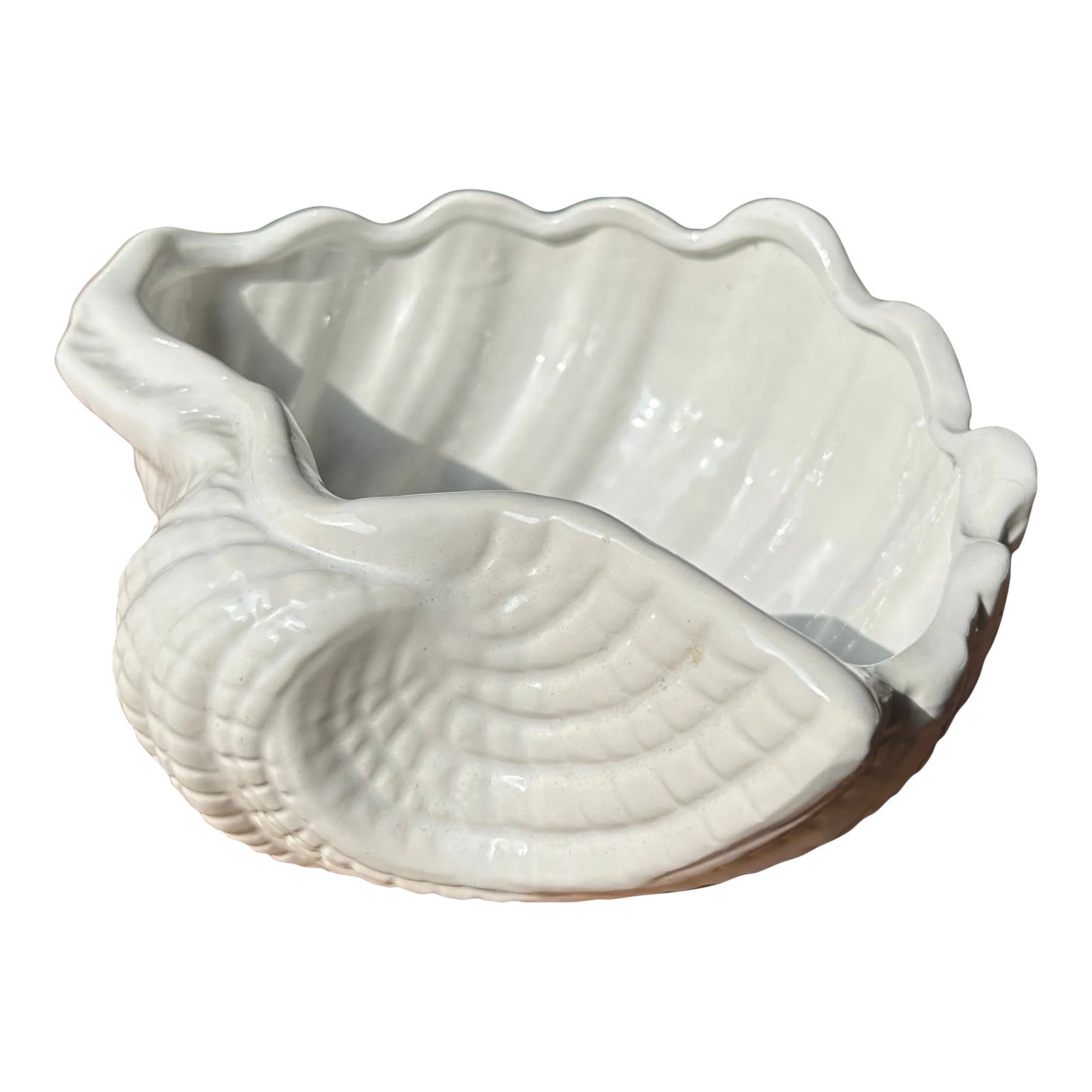 Small 1970s White Ceramic Shell Planter | Chairish