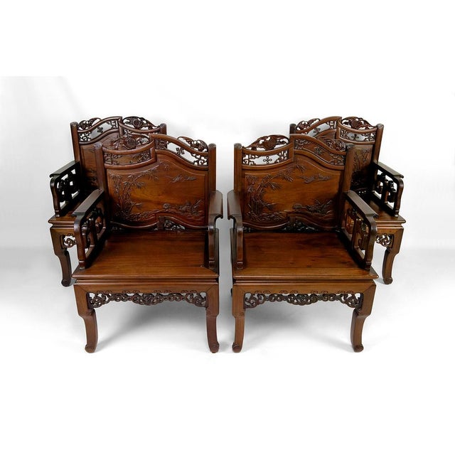 Asian Armchairs with Bats and Cranes, 1880s, Set of 4 For Sale - Image 4 of 18