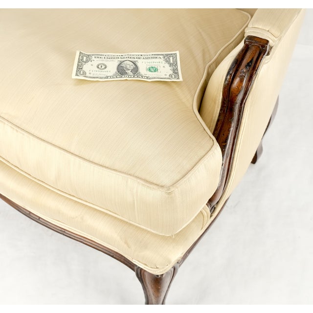 Textile Pair Down Filled Cushions Silk Like Upholstery Carved Legs French Lounge Chairs For Sale - Image 7 of 15