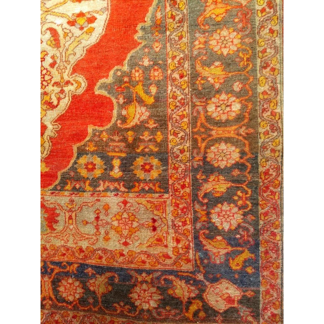 Textile 19th Century Turkish Oushak Area Rug, Hand-Knotted Wool, Red & Ivory, 5' x 6' For Sale - Image 7 of 11