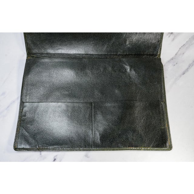 Stately Green Moroccan Leather Antique English Desk Blotter Folder Sterling Silver Luxury Office Decor For Sale - Image 13 of 14