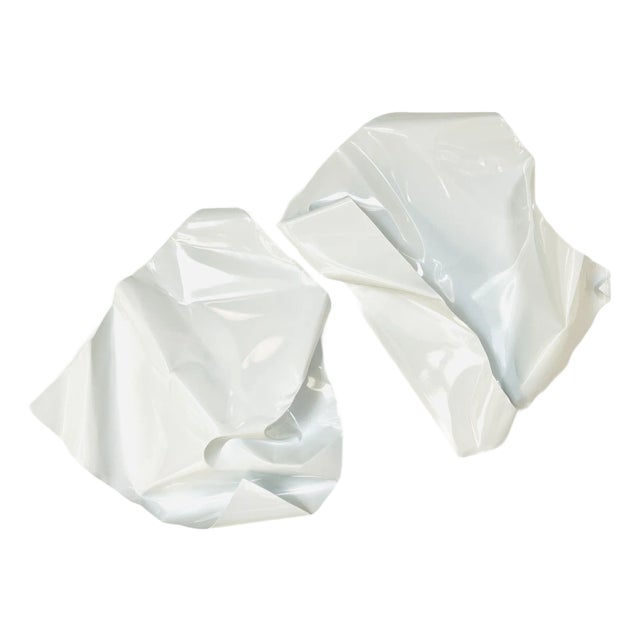 Pair of White Crushed "Paper" Wall Scupltures For Sale