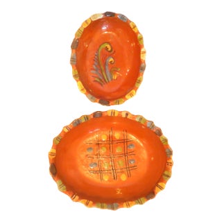Vintage Mexican Redware Folk Art Pottery Bowls, Set of 2 For Sale