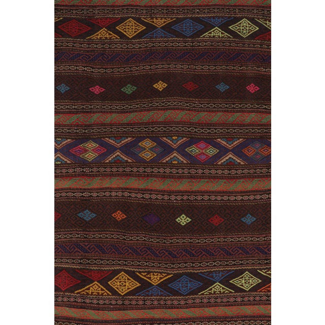 Vintage Persian Soumak Kilim, Vibrant Diamonds on Rich Brown Tones - Rug & Kilim For Sale In New York - Image 6 of 7