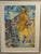 A signed 1970s figurative work on paper by American artist Alice S. Manning, combining watercolor, gouache, and layered...