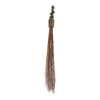Vintage African Ceremonial Baule Wall Hanging Broom W/ Male Figure 29" H For Sale
