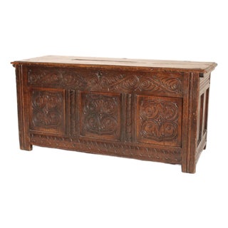18th Century English Oak Trunk For Sale