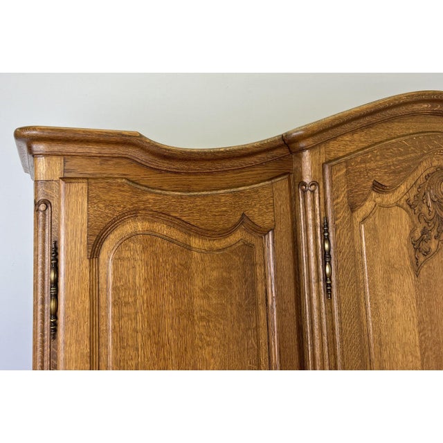Vintage Louis XVI French Oak Four Door Carved Armoire For Sale - Image 3 of 11