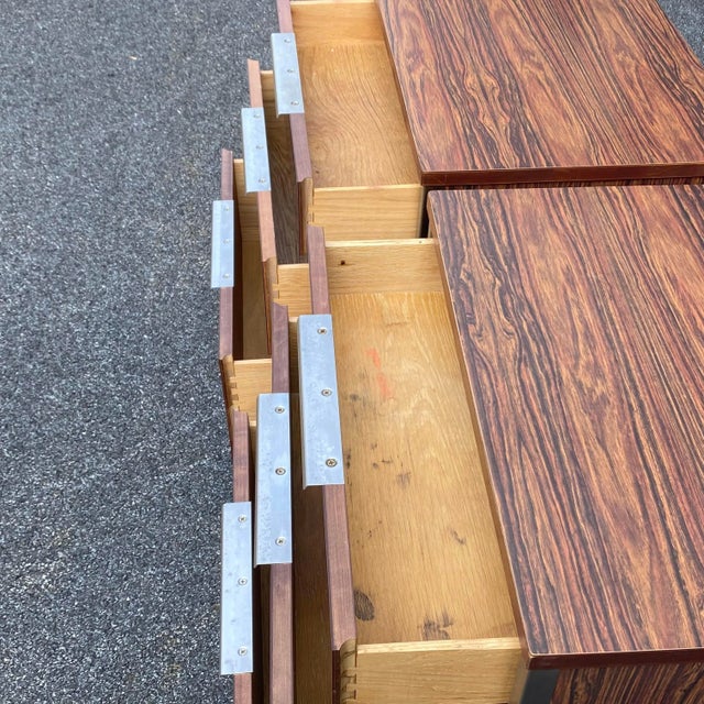 Mid 20th Century Mid-Century Modern Rosewood Laminate & Stainless Steel Tall Nightstands - a Pair For Sale - Image 5 of 13
