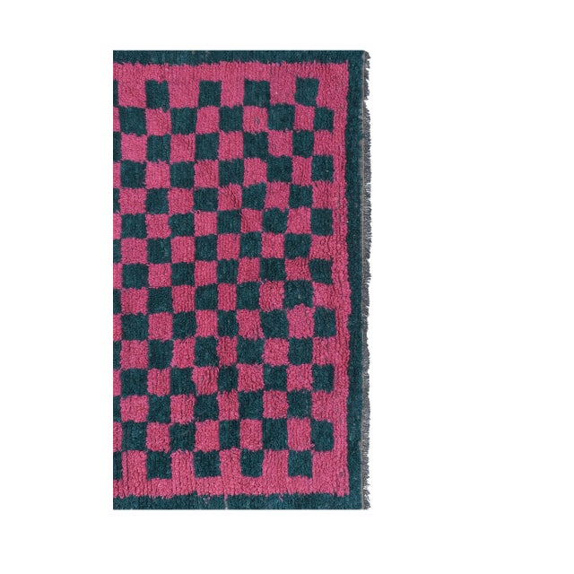Checkered Wool Turkish Tulu Rug For Sale - Image 4 of 12