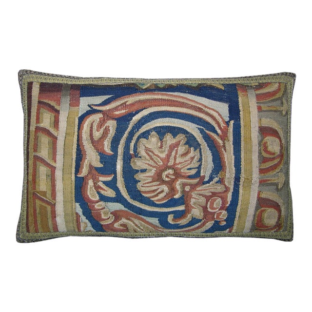 17th Century Antique Brussels Tapestry Pillow For Sale