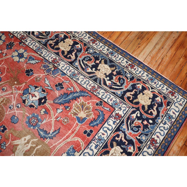 Folk Art Early 20th Century Persian Tabriz Hunting Animal Pictorial Rug For Sale - Image 3 of 18