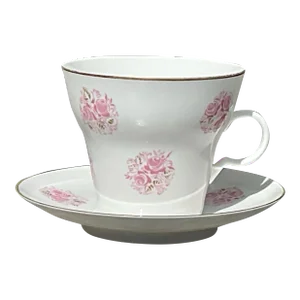 1980s Lomonosov Pink and White Teacup and Saucer