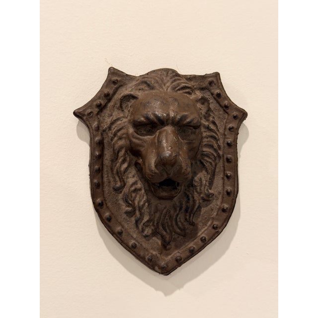 1990s Antique-Style Cast Iron Lion Shield Wall Plaque For Sale - Image 5 of 5