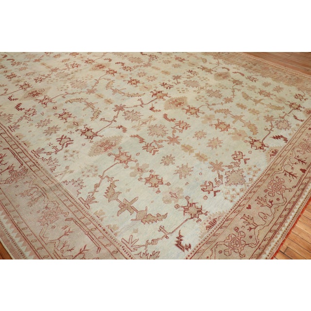 Zabihi Collection Oversize Antique Turkish Oushak Light Blue Decorative Rug - 11'11" x 18'5" For Sale - Image 9 of 12