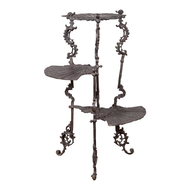 Contemporary Bronze Fan Shelves & Rococo Style Scrolls Display Stand For Sale