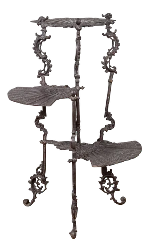 Contemporary Bronze Fan Shelves & Rococo Style Scrolls Display Stand