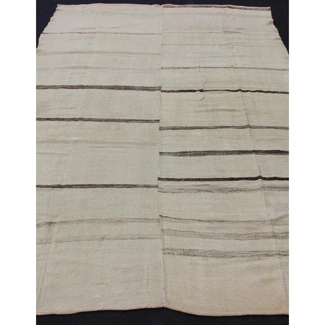 Mid 20th Century Minimalist Cream Colored Vintage Turkish Kilim Rug of Two Joined Panels 7'8 X 11'10 For Sale - Image 5 of 12