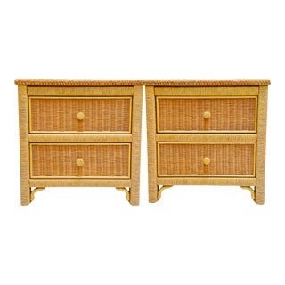 Wicker Henry Link Nightstands With Drawers & Glass Tops - a Pair For Sale