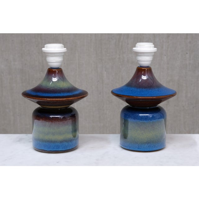 Mid-Century Modern Table Lamps in Glazed Stoneware by Einar Johansen for Søholm, Denmark, 1960s, Set of 2 For Sale - Image 3 of 13