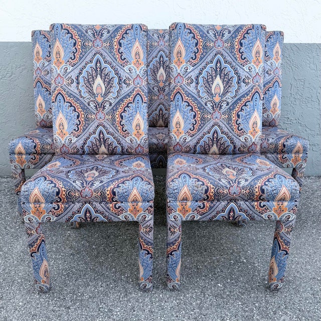 Preview Postmodern Blue and Orange Parsons Dining Chairs by Preview - Set of 6 For Sale - Image 4 of 12