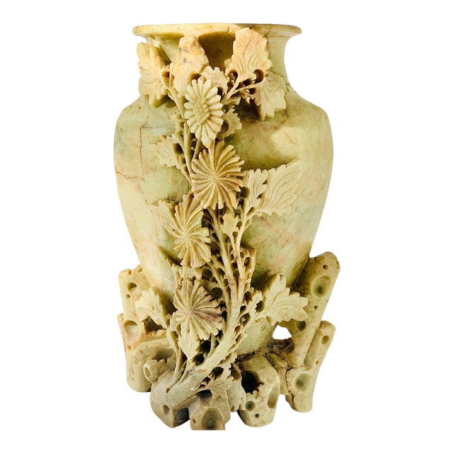 Vintage Floral Carved Soapstone Vase Chairish