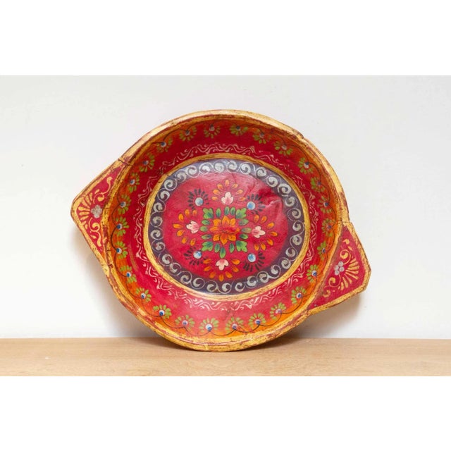 1960s Floral Painted Indian Parat Bowl For Sale - Image 5 of 6