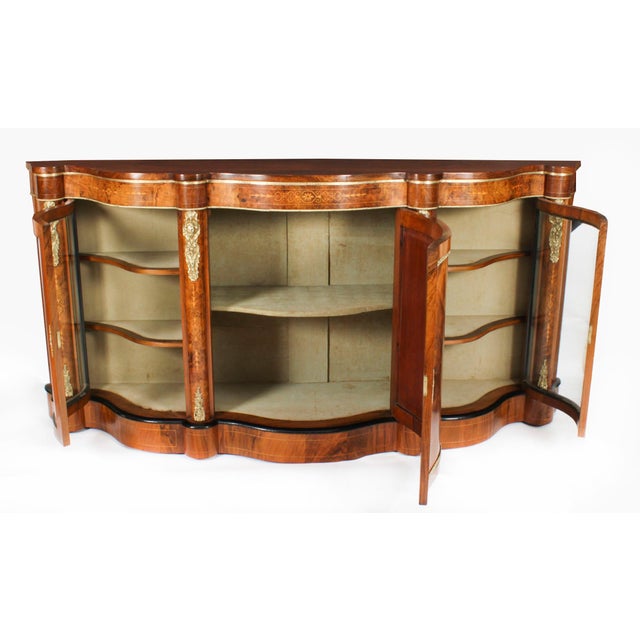 Antique Victorian Serpentine Burr Walnut Marquetry Credenza, 19th Century For Sale - Image 18 of 18