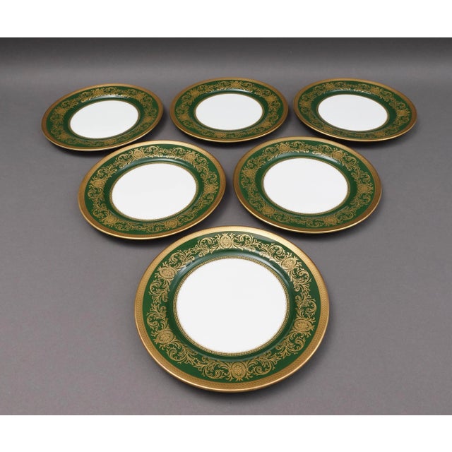 Mid-Century Modern Vintage Aynsley England Imperial 193 Laurel Green Gold Salad Plates- Set of 6 For Sale - Image 3 of 9