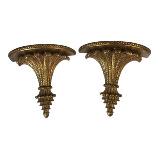 Vintage Gold Neoclassical Style Wall Corbel Shelves - a Pair For Sale