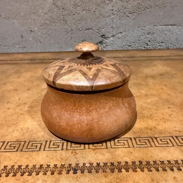 Decorative Round Antique Wooden Lidded Sugar Bowl Box For Sale - Image 10 of 11