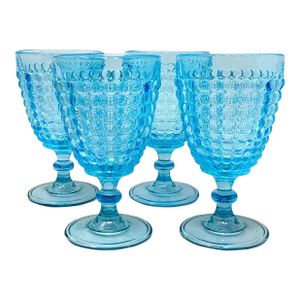 Mid 20th Century L G Wright Blue Thousand Eye Glass Water Goblets- Set of 4