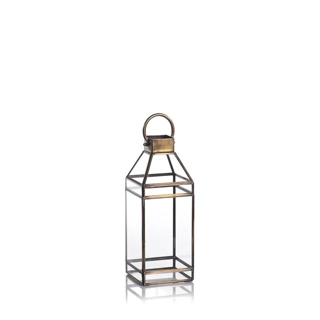 Transitional Martino 15" Tall Antique Brass Glass Lantern For Sale - Image 3 of 3