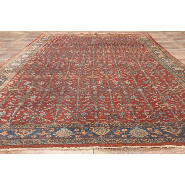 Red Early 20th Century Antique-Worn Persian Mahal Rug - 07'00 X 11'00 For Sale - Image 8 of 9