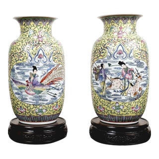 Pair of Chinese Porcelain He Xiangu Matched Tongpings For Sale