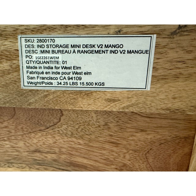 West Elm Industrial Mango Wood Mini Desk For Sale - Image 12 of 12