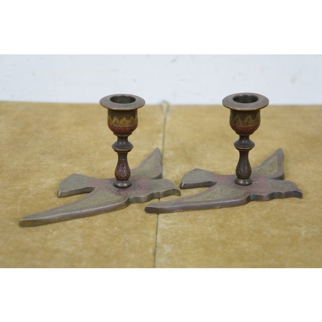 Mid 20th Century Indian Etched Brass Peacock Bird Bar Tray, Cups, Tophy Urn & Candlesticks Set- 10 Pieces For Sale - Image 10 of 14