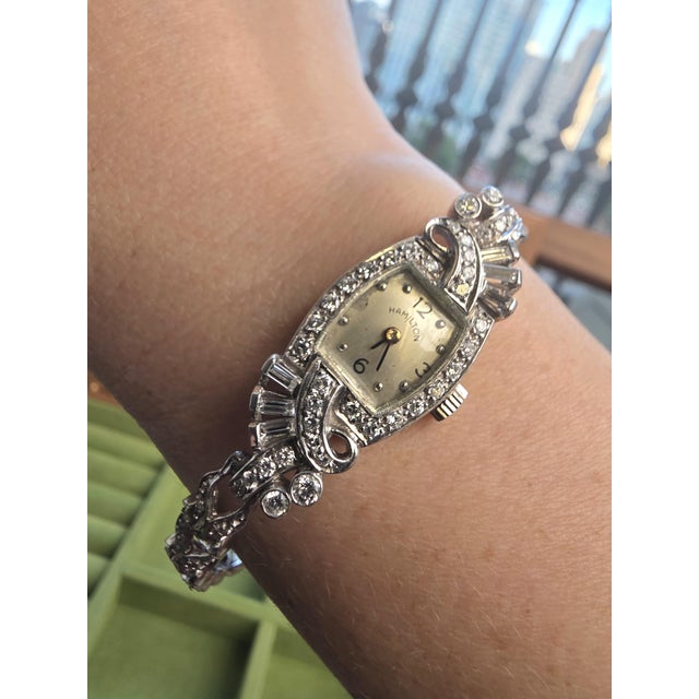 An exquisite Art Deco diamond cocktail watch by Hamilton, dating to the 1940s, this piece captures the refined glamour and...