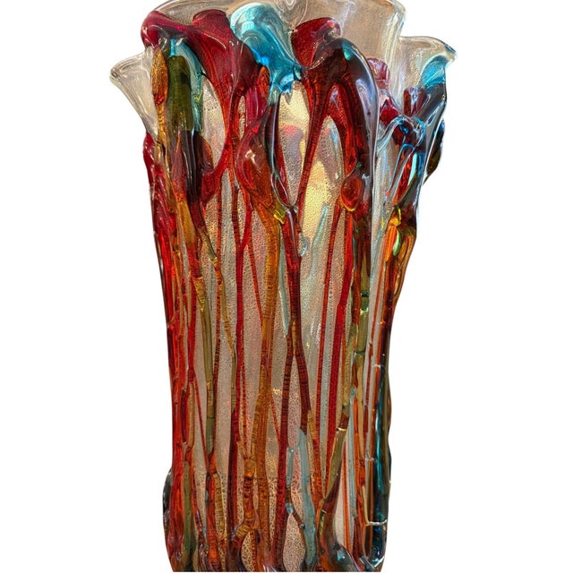 Large Murano Polychrome Glass Vase Attributed to Barovier E Toso. Italy, 1960's. For Sale In Los Angeles - Image 6 of 8