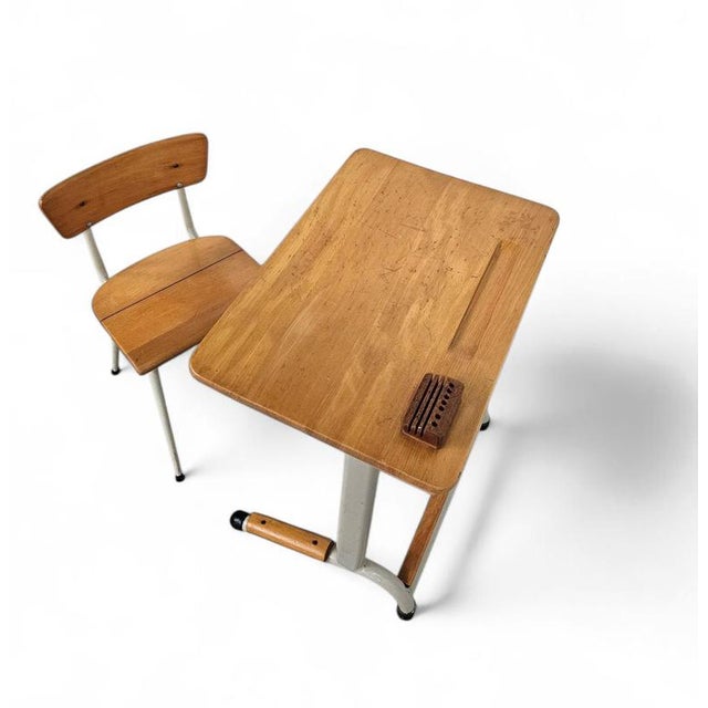 School Desk Set with Tapering Legs, 1960s, Set of 2 For Sale - Image 4 of 18
