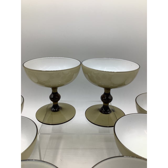Carlo Moretti Vintage Carlo Moretti Italy Smoke Taupe White Cased Glass Champagne Coupes Glasses - Set of 8 For Sale - Image 4 of 6