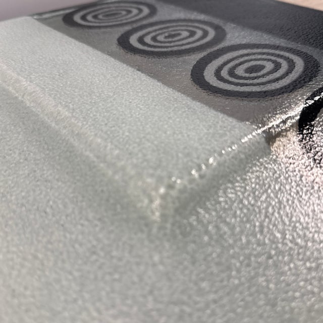 Vintage-Style Black & White Fused Art Glass Square Platter With Concentric Oval “Target” Motif | 13” For Sale In West Palm - Image 6 of 8